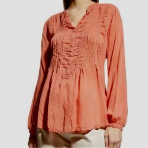 NEW Johnny Was Pandora Long Sleeve Tunic Blouse Flowy Tangerine Orange Size L